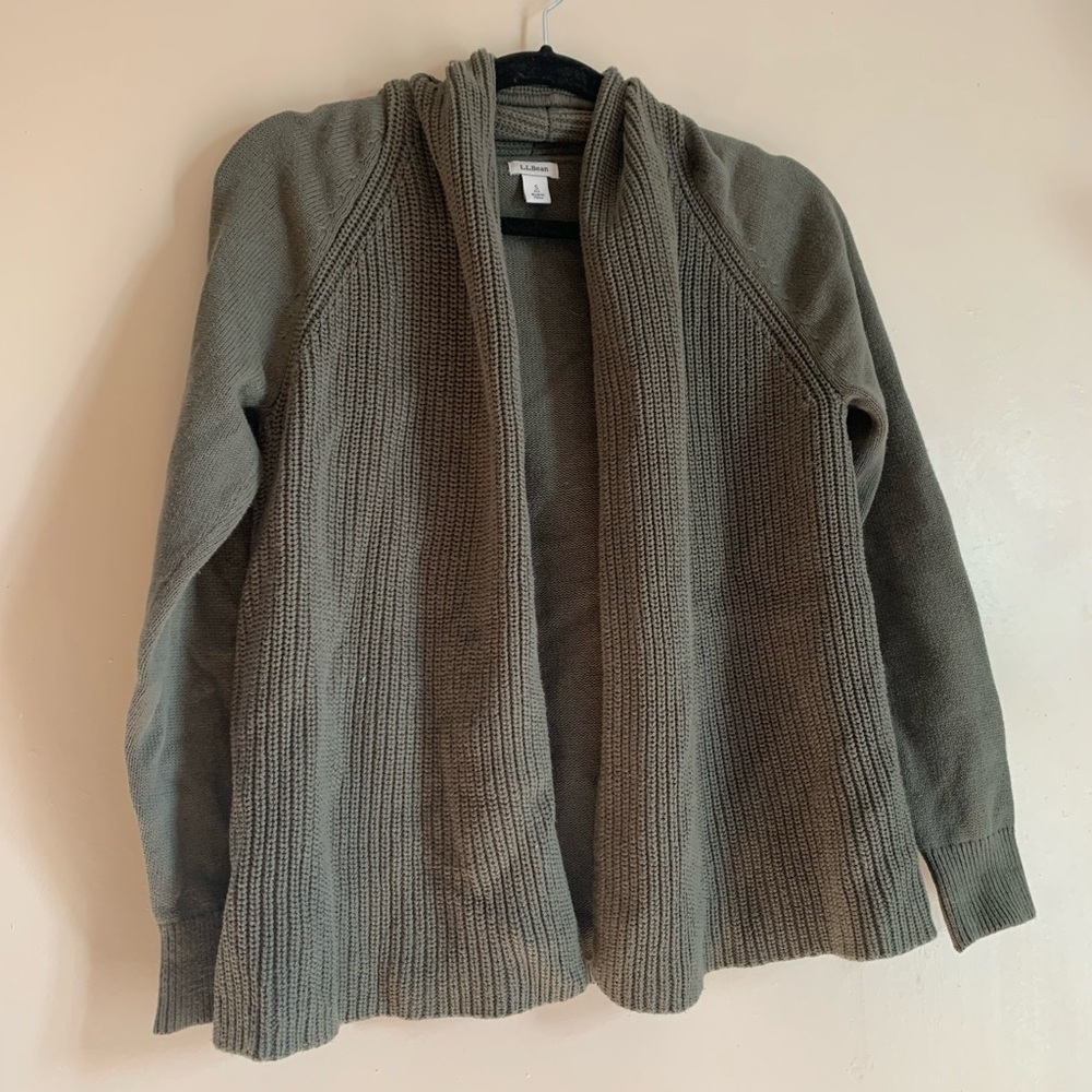 L.L. Bean Forest Green Cotton Cardigan Sweater Women Size Small Long Sleeve
